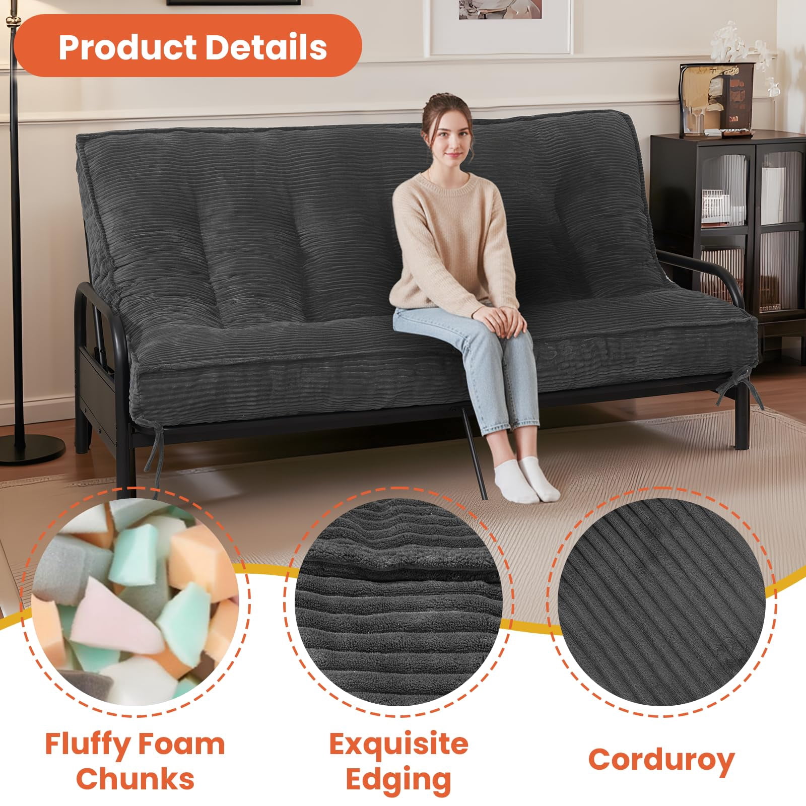Kaiya 8 Inch Folding Full Medium Tight Top Poly Foam Mattresses,  Grey(Frame Not Included)