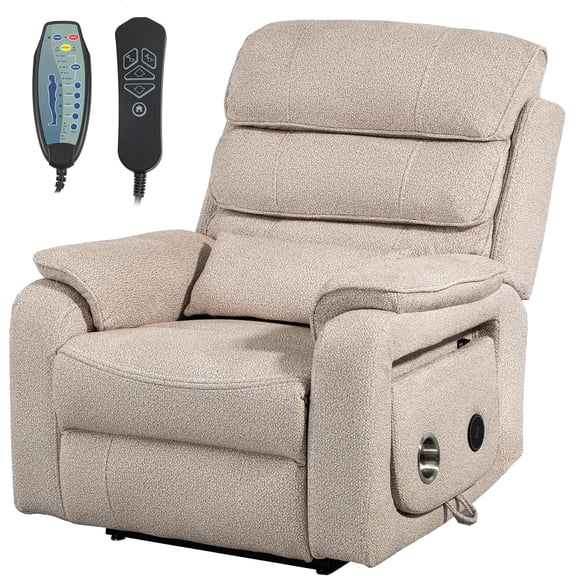 REHOUSING Elderly Linen Indoor Power Lift and Heated Recliner with Lumbar Pillow and Cup Holders, Beige