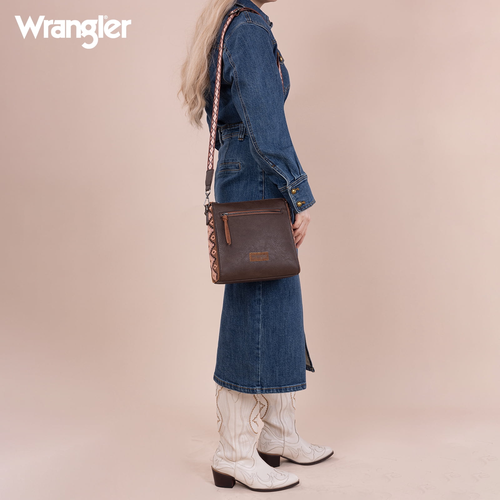 Wrangler Aztec Crossbody Bags Boho Shoulder for Women, Coffee