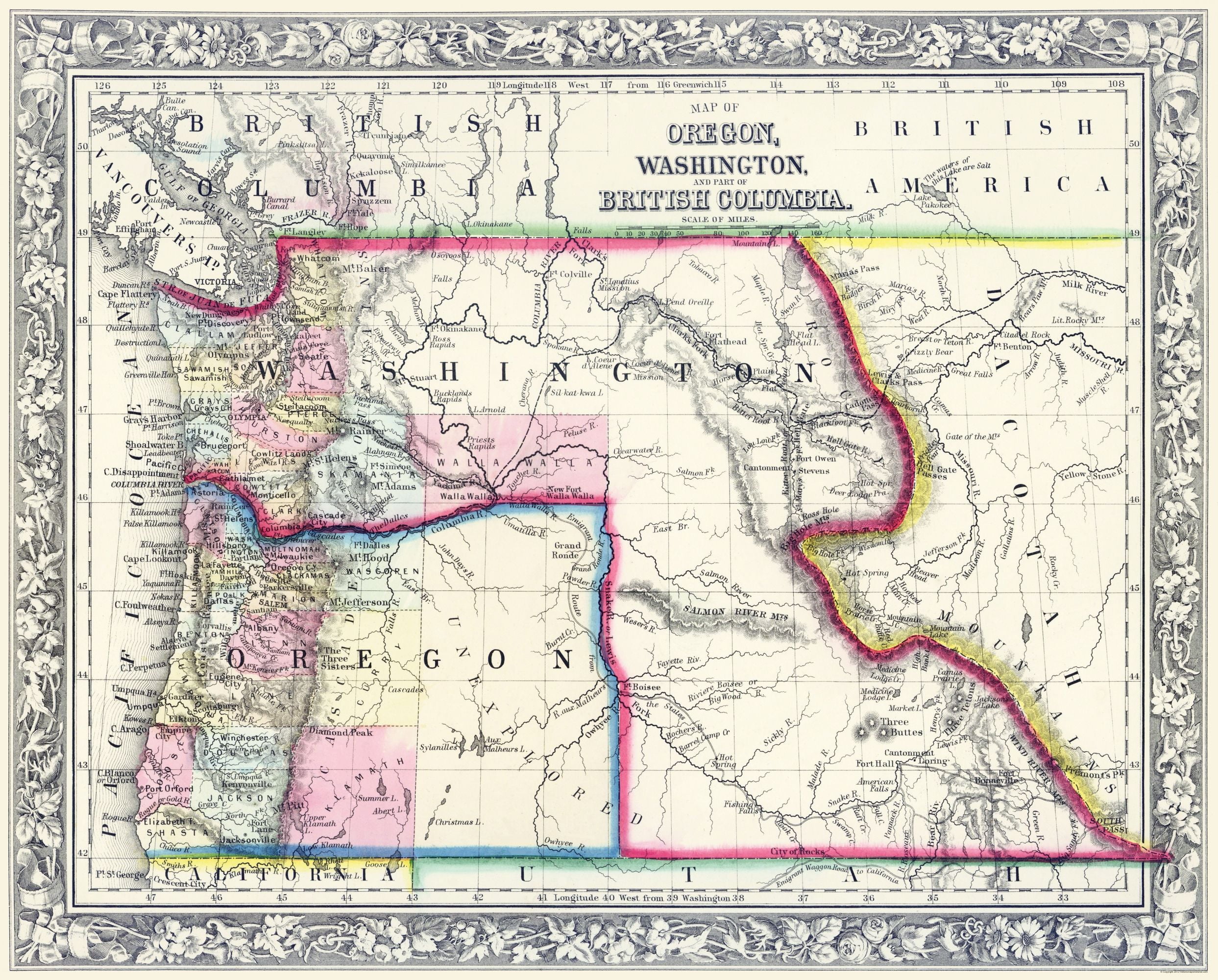 Oregon 1860-23 x 28.59 Part of British Columbia Washington 