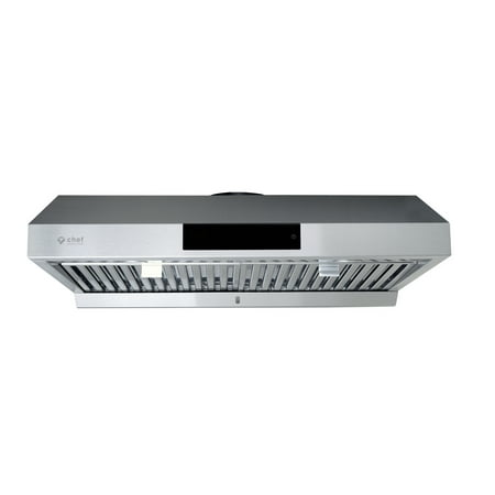 Chef 30” PS18 Under Cabinet Range Hood, Stainless Steel, Contemporary Modern Design w/860 CFM, Touch Screen w/Digital Clock, Dishwasher Safe Baffle Filters, LED Lamps, 3-Way Venting Options
