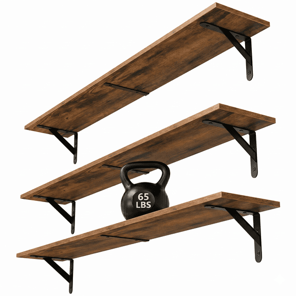 Farmhouse Floating Shelves for Wall 40″W x 8″D, Long Wall Mounted Shelves Set of 3