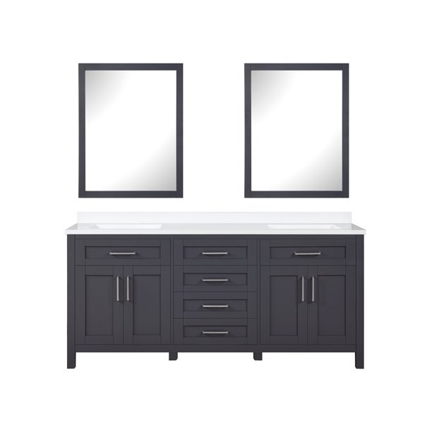 Ove Decors Tahoe 72 in. Dark Charcoal Bathroom Vanity with 2 Mirrors