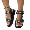 thumbnail image 5 of pwidon Women's Platform Sport Sandals Open Toe Ankle Strap Adjustable Strap Rhinestone Flower Comfort Walking Casual Summer Shoes Black 6.5, 5 of 5