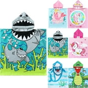 NovForth Shark Kids Hooded Beach Towel Pool Bath Towel Soft Absorbent Poncho, 24" x 24", Grey
