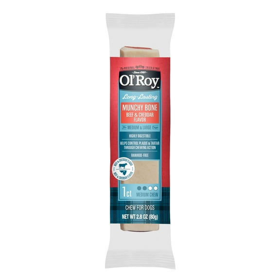 Ol' Roy Munchy Bone Dog Treats, Beef & Cheddar, 2.8 oz, 1 Count