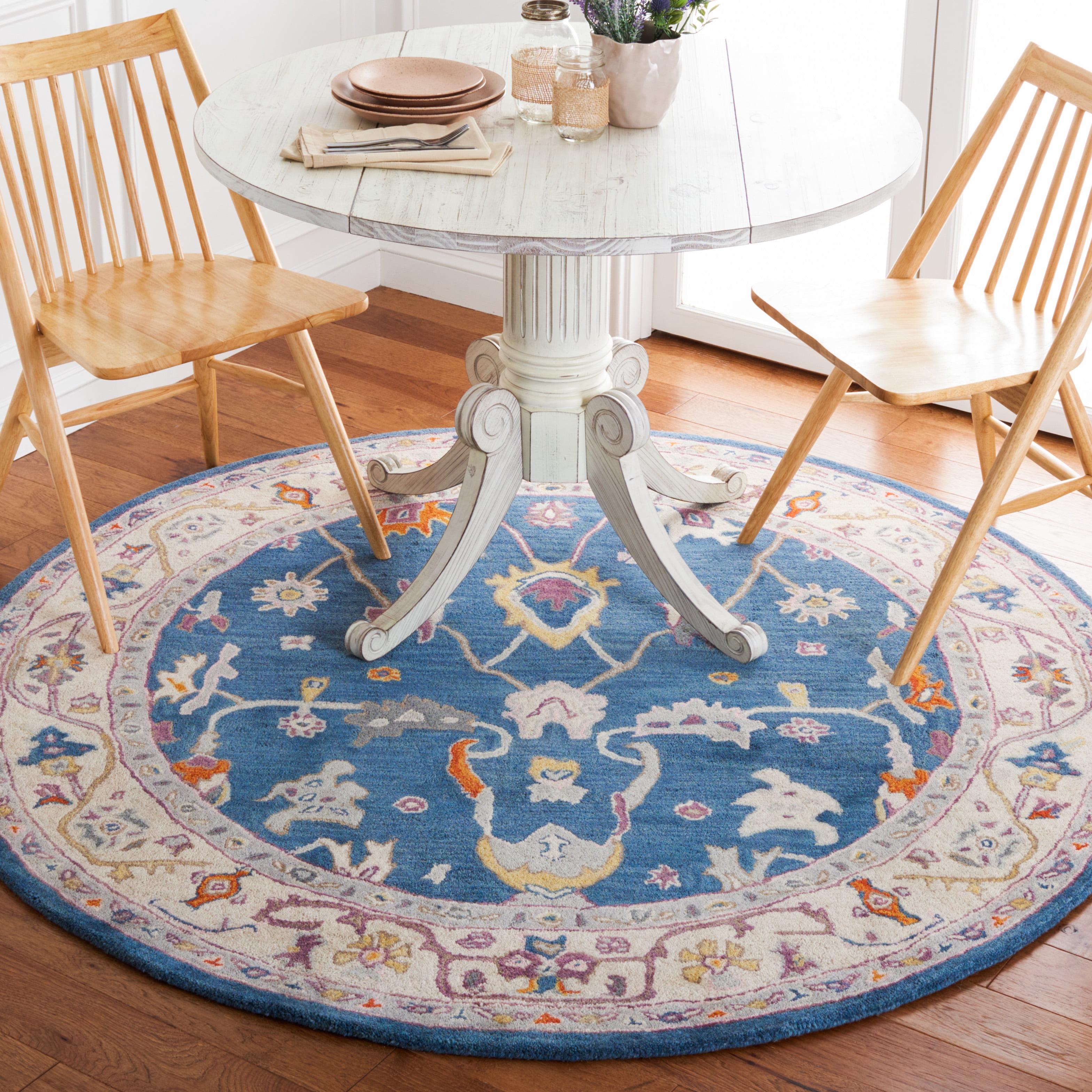 SAFAVIEH Anatolia Dalton Oriental Wool Area Rug, Blue/Ivory, 6' x 6' Round