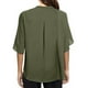 thumbnail image 3 of Tops de verano para mujer, cuello en V, media manga, exquisito color puro, elegante, blusa informal para mujer, para fiesta, oficina, salida, OD verde M, 3 of 5