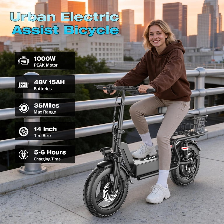 AZHAR 1000W Electric Scooter with Seat for Adults, 25 MPH, 45