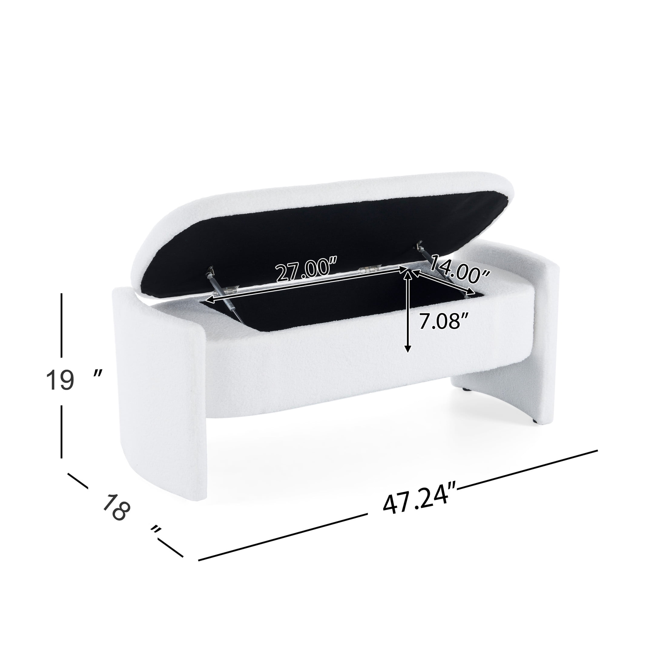 Modern Storage Ottoman Bench with Wood Frame, Boucle Fabric, White
