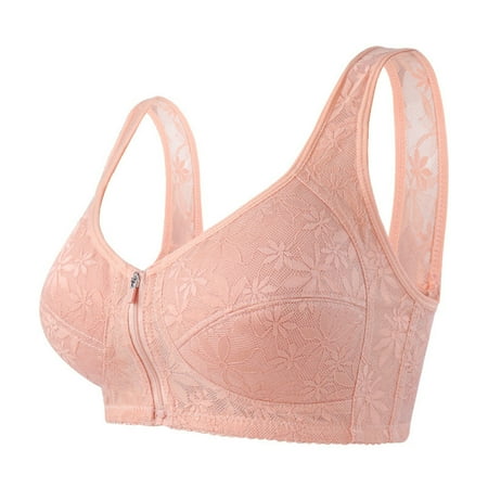 BYHONG Women s Comfort Sports Bra Jacquard Zipper Wireless Breathable Yoga Bra Sleep Bra Pink 38
