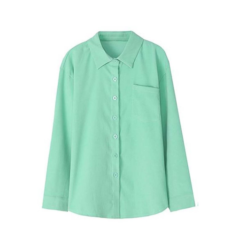 Wyobmus Womens Loose Long Sleeve Shirt Notch Lapel Dress Shirt Lightweight  Solid Color Button Down Blouse Mint Green - Walmart.com