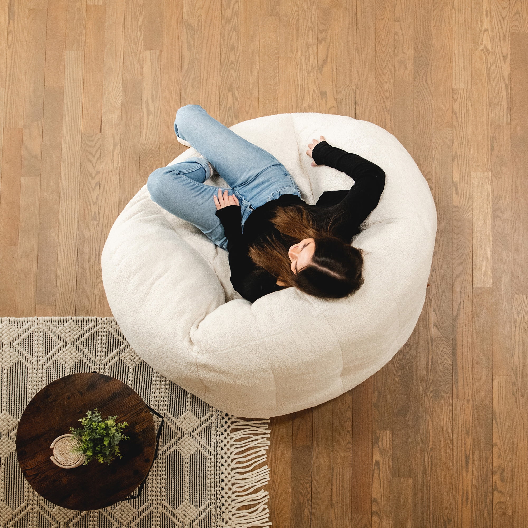 Big Joe Cloudberry Bean Bag Chair, Foam-Filled Structured Seat, Teddy Boucle, Icing, Adults