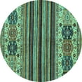 thumbnail image 1 of Ahgly Company Machine Washable Indoor Round Abstract Turquoise Blue Modern Area Rugs, 8' Round, 1 of 4
