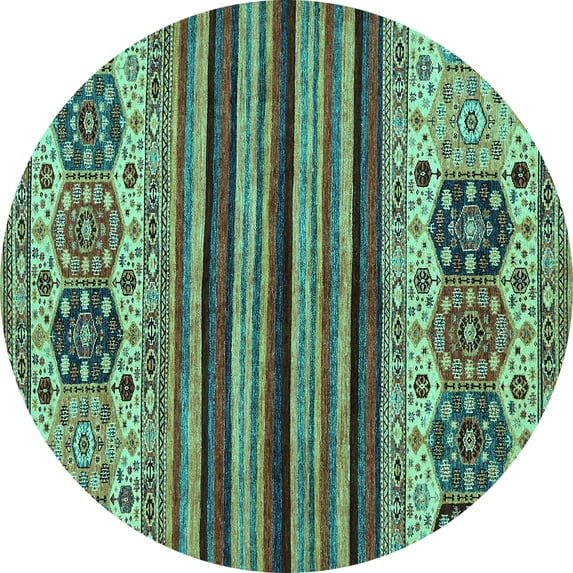 Ahgly Company Machine Washable Indoor Round Abstract Turquoise Blue Modern Area Rugs, 8' Round