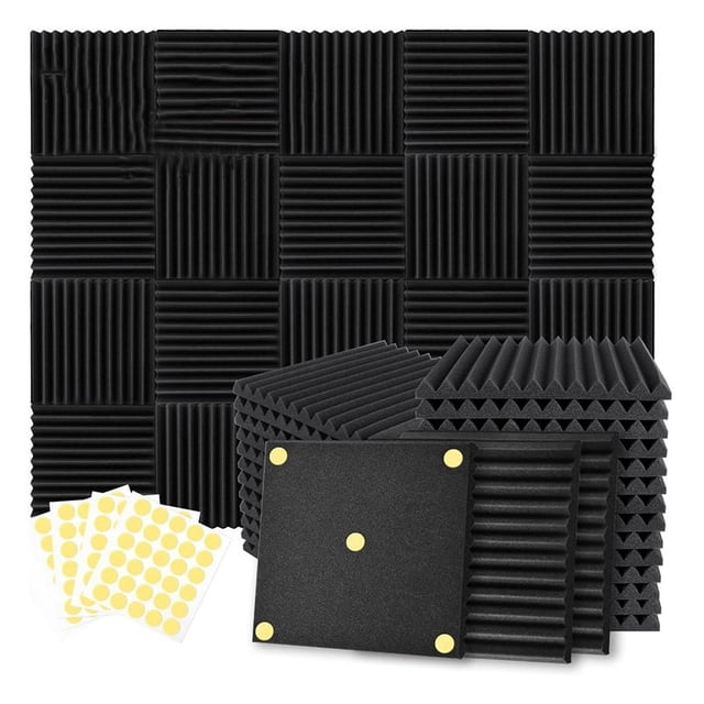 Paquete de 24 Paneles de Espuma Acústica de 1 X 12 X 12 Pulgadas, Paneles de Cuña con Cancelación de Ruido para Insonorización para Estudio de Grabación de Oficina en Casa
