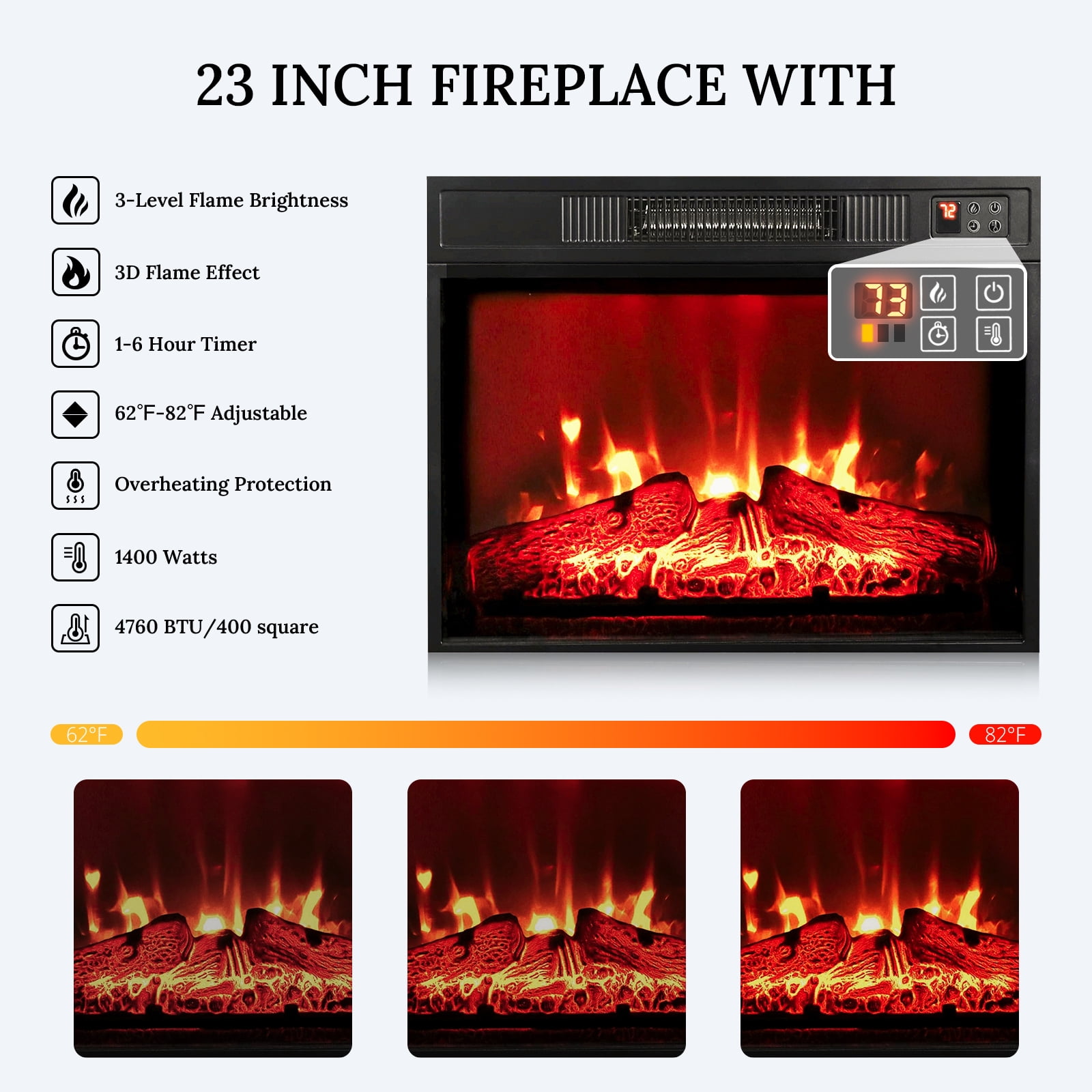 Holliwill Electric Fireplace Mantel, 44" Freestanding Fireplace Heater with Stacked Stone Surround Firebox, Infrared Quartz Heater with Adjustable Led Flame, 1400W, White Brown