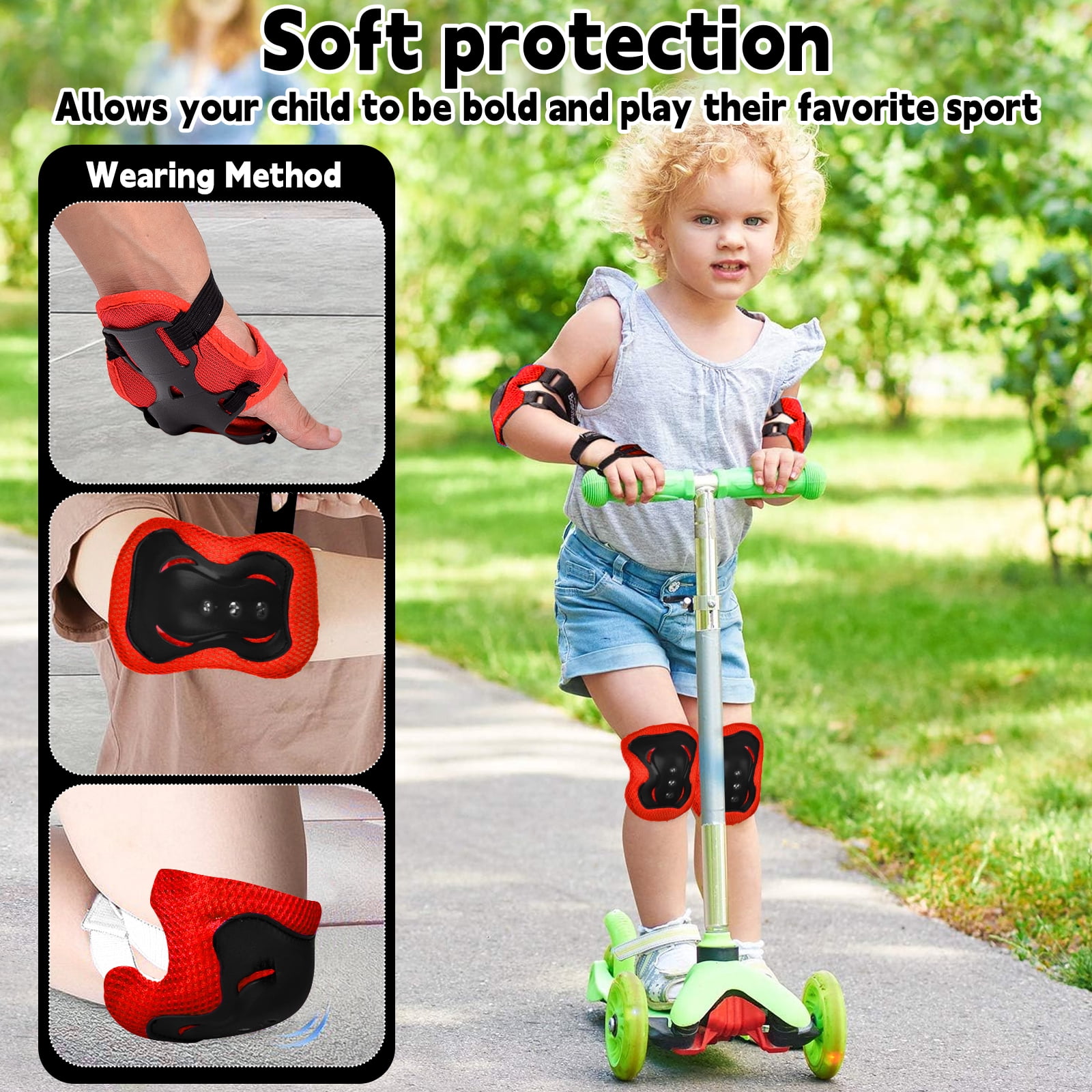 6 Pack Knee & Elbow Pads for Kids Youth Children Outdoor Activities  Guards Protective Gear Pad Set for Roller Skates Cycling BMX Bike Skateboard Inline Skating's Scooter Shaved Ice Riding Sports
