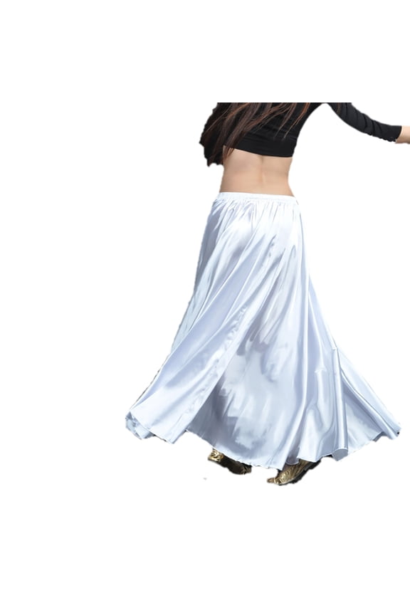 Satin Circle Latina Tribal Belly Dance Praise Clothing Skirt Adult White