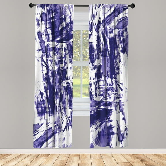 Ambesonne Monochrome Curtains, Grunge Abstract Chaos, Pair of 28"x95", Dark Indigo