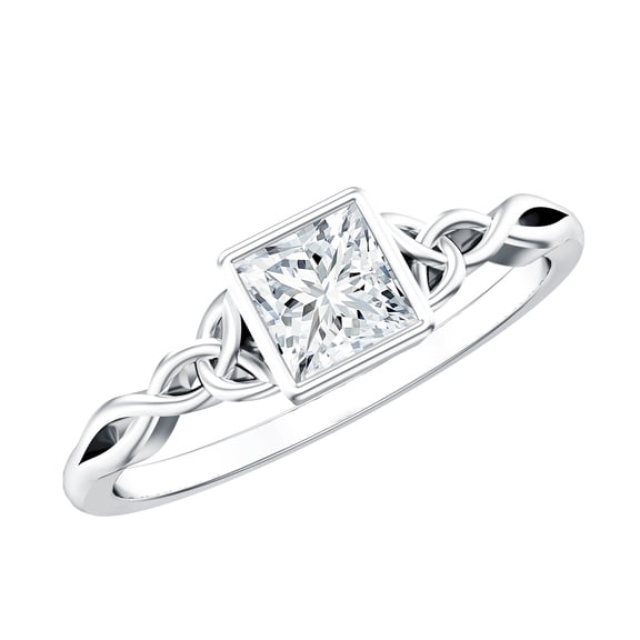 Rosec Jewels Lab Created Diamond Solitaire Promise Ring (5 mm, Ef-Vs Quality) - Bezel Set Diamond Square Ring, 925 Sterling Silver, US 4.00