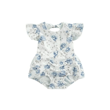 

Seyurigaoka Baby Girl s Romper Floral Flying Sleeves Ruffles Infant Backless Bodysuit for Party Photography