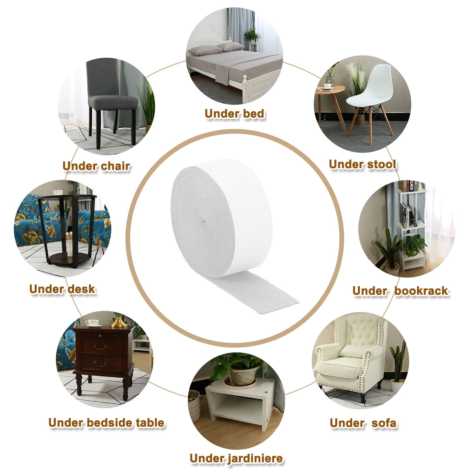 Felt Strips with Adhesive Backing, 2 Pack 1-4/7" x 197" x 0.06" Adhesive Felt Strips Anti Scratch Furniture Felt Tapes Self-Stick Felt Pads for Protecting Hardwood Floor, White