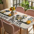thumbnail image 3 of Easter Eggs Table Cloths for 3 Foot Rectangle Tables, Rabbit Spring Botanical Wildflowers Bunny Beige Patio Waterproof Elastic Fitted Tablecloths, Washable Rectangular Table Cover for Camping, 3 of 8