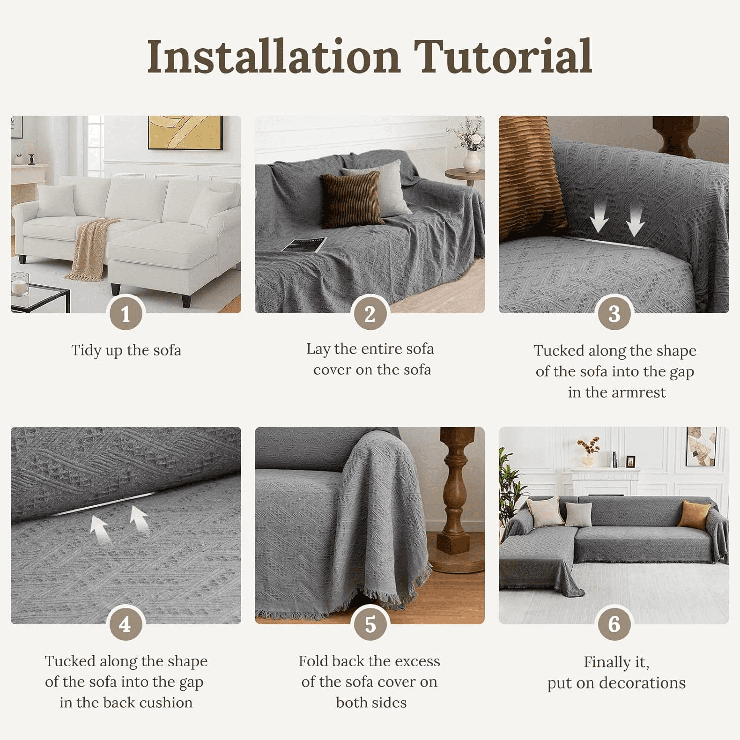 Sanmadrola Couch Cover Sofa Covers Couch Covers for Sectional Sofa Love Seat Couch Covers for 2 Cushion Couch Washable Slipcover for Dog Sofa Protector 71" X102 Gray 1 Piece
