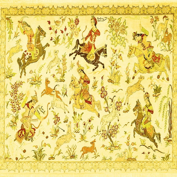 Ahgly Company Machine Washable Indoor Square Animal Yellow Traditional Area Rugs, 7' Square