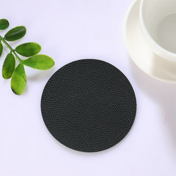 XmhyTop-A Black Faux Leather Cup Coasters 10x10cm Tabletop Protectors, 4-Pack Drink Coasters for Home Office, Non-Slip