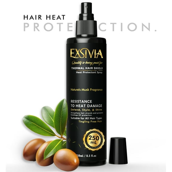 Exsivia Heat Protectant Hair Spray with Castor Oil Musk, Frizz-Free Shine, Thermal Protection, 250 mL