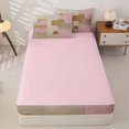 thumbnail image 4 of Castle Fairy Minimalist Geometric Square Zipper Full Size Comforter Sets with Fitted Sheet and 2 Pillowcases,Abstract Watercolor Graffiti Zipper Bedding Set,Pink Gold Off-White,Reversible, 4 of 7