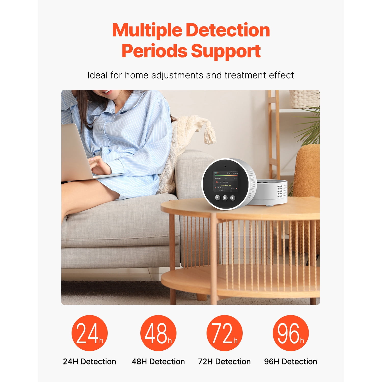 KFFKFF Home Radon Detector, 3.3Bq to 37kBq/m³,  Battery Powered Radon & Air Quality Monitor, Color Screen, Extended Radon Level Tracking, Rechargeable or Wired Option