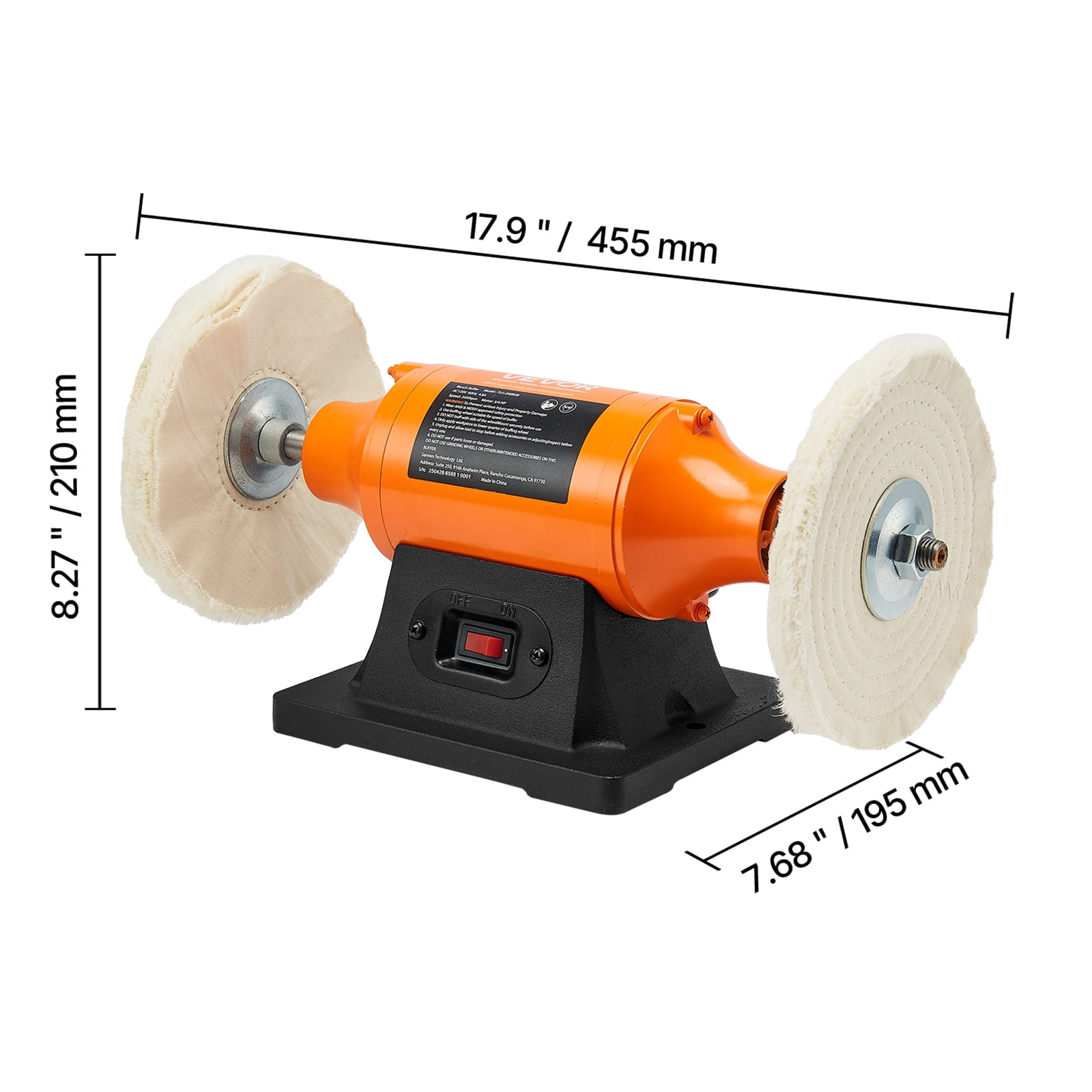 VEVOR 1/2HP Bench Buffer Polisher, 6-inch Bench Polishing Buffing Machine, 3450RPM Single Speed Benchtop Polisher with 2PCS Cloth Wheels & Cast Iron Base for Metal, Jewelry, Wood Polishing