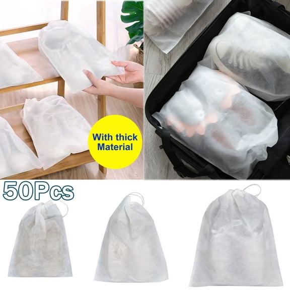 Walbest Shoe Bags for Travel, 50 Pack Travel Shoe Bags for Packing, Translucent Drawstring Dust-proof Shoe Pouches, Non-woven Fabric Shoe Bags for Storage