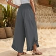 thumbnail image 6 of BLOCLOALO Harem Pants Wide Leg Pants Linen Pants Summer Smocked Waist Ruffle Palazzo Pants Boho Flowy Beach Vacation Pant with High Waisted Pants Cropped Pants Elastic Waist Pants Dark Grey S, 6 of 9