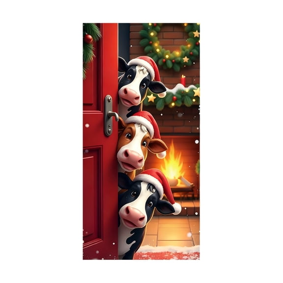 FastXmas 5.9 x 2.9 Feet Christmas Door Covers Curtain Decoration,Christmas Winter Nylon,Spandex Door Covers,Large Santa Pine-Tree Snowman Patten Door Case Ornament for Winter,Door,Home Decoration