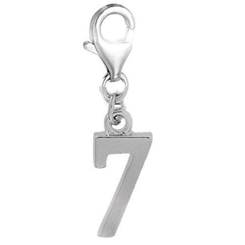 Clip on Number 7 Dangle Charm Pendant for European Clip on Charm Jewelry w/ Lobster Clasp