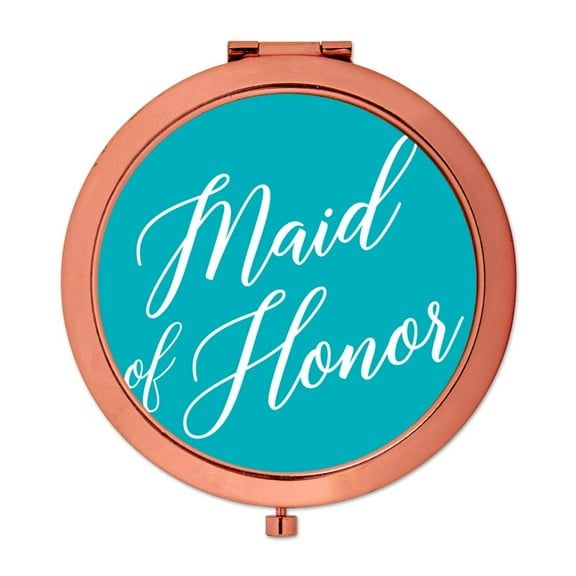 Koyal Wholesale Rose Gold Compact Mirror Maid of Honor Wedding Gift, Aqua Turquoise, 1-Pack