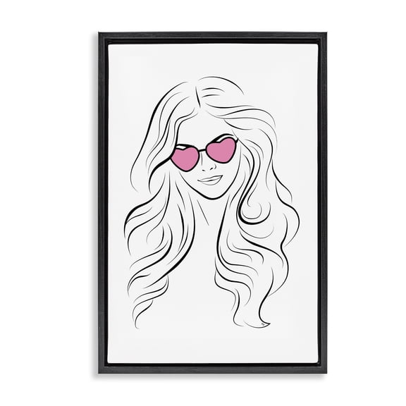 Stupell Industries Art Deco Leila Pink Heart Sunglasses Black Floating Frame Canvas Art, 17 x 25, by Martina Pavlova