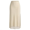 thumbnail image 4 of Tqcoqu Long Skirts for Women High Waisted Mesh Slit Split Skirt Casual Trendy Summer Maxi Skirts,Beige,Women's S-XL, 4 of 9