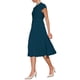 thumbnail image 4 of Vestido plisado de mujer Inspire Chic con cuello simulado, mangas cortas, ceñido a la cintura, estilo A, color azul pavo real, 4 of 5