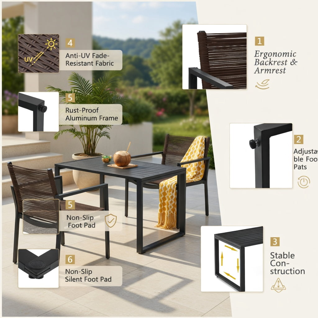 Hommoo 4-Piece Modern Outdoor Patio Conversation Set, Steel Frame Sofa Loveseat with Coffee Table, Weather-Resistant Polyester Rope Design for Backyard, Poolside & Balcony, Brown and Black