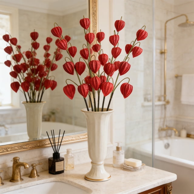 Sokhug Artificial Lanterns Fruit Stem for Wedding Home Decor, 27.56 Inches, Red 1PC