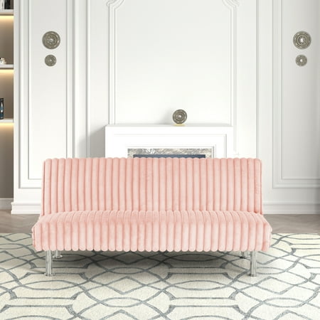 Furniture of America Wuntly Convertible Chenille Futon Sofa Bed Pink