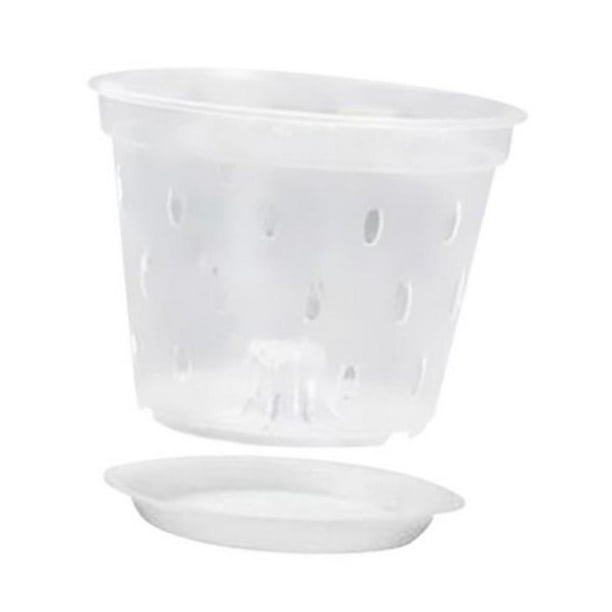 Maceta para orquídeas transpirable con agujeros, transparente, para interior 5 pulgadas con platillo