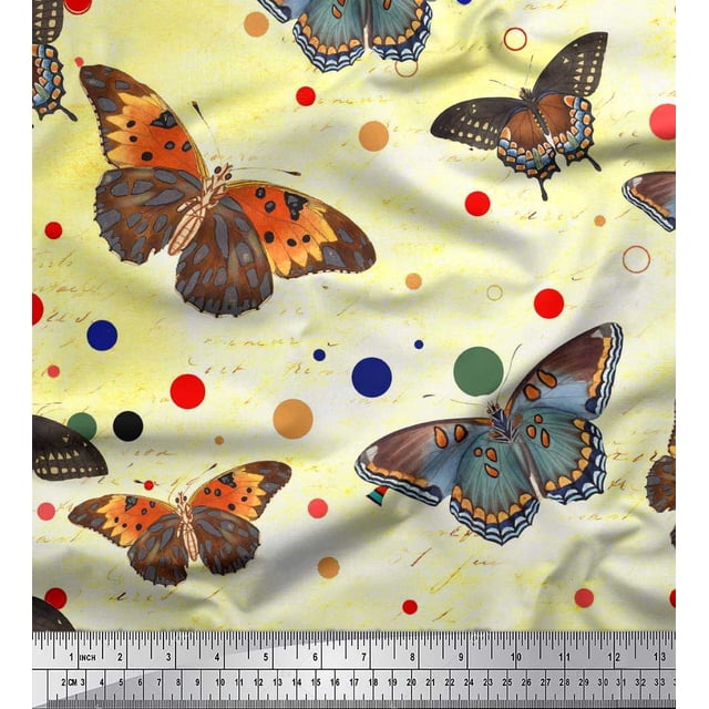 Soimoi Cotton Poplin Fabric Dot & Butterfly Decor Fabric Printed Yard 42 Inch Wide