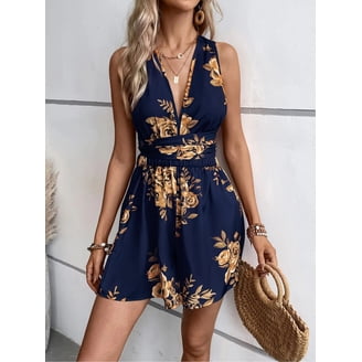 split maxi romper dress with shorts Floral Shorts Romper with Maxi Skirt Overlay Front Slit Sleeveless LP2254