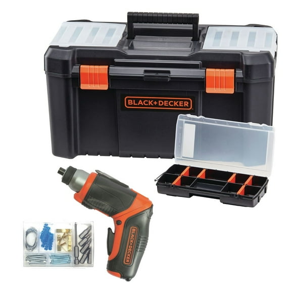 Black & Decker BDST60096AEV 4V MAX Brushed Lithium-Ion Cordless Screwdriver With Picture-Hanging Kit and 16 in. Tool Box and Organizer Bundle